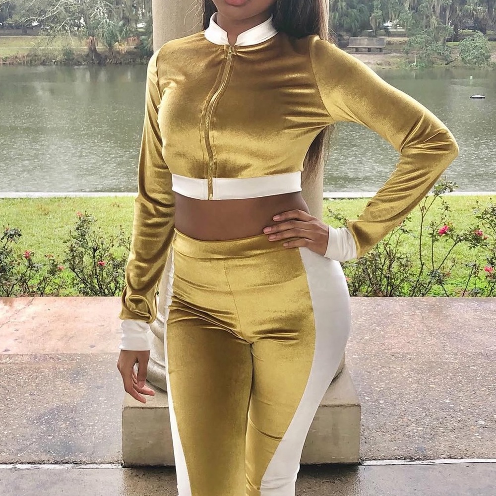 Gold and White Women's Tracksuit